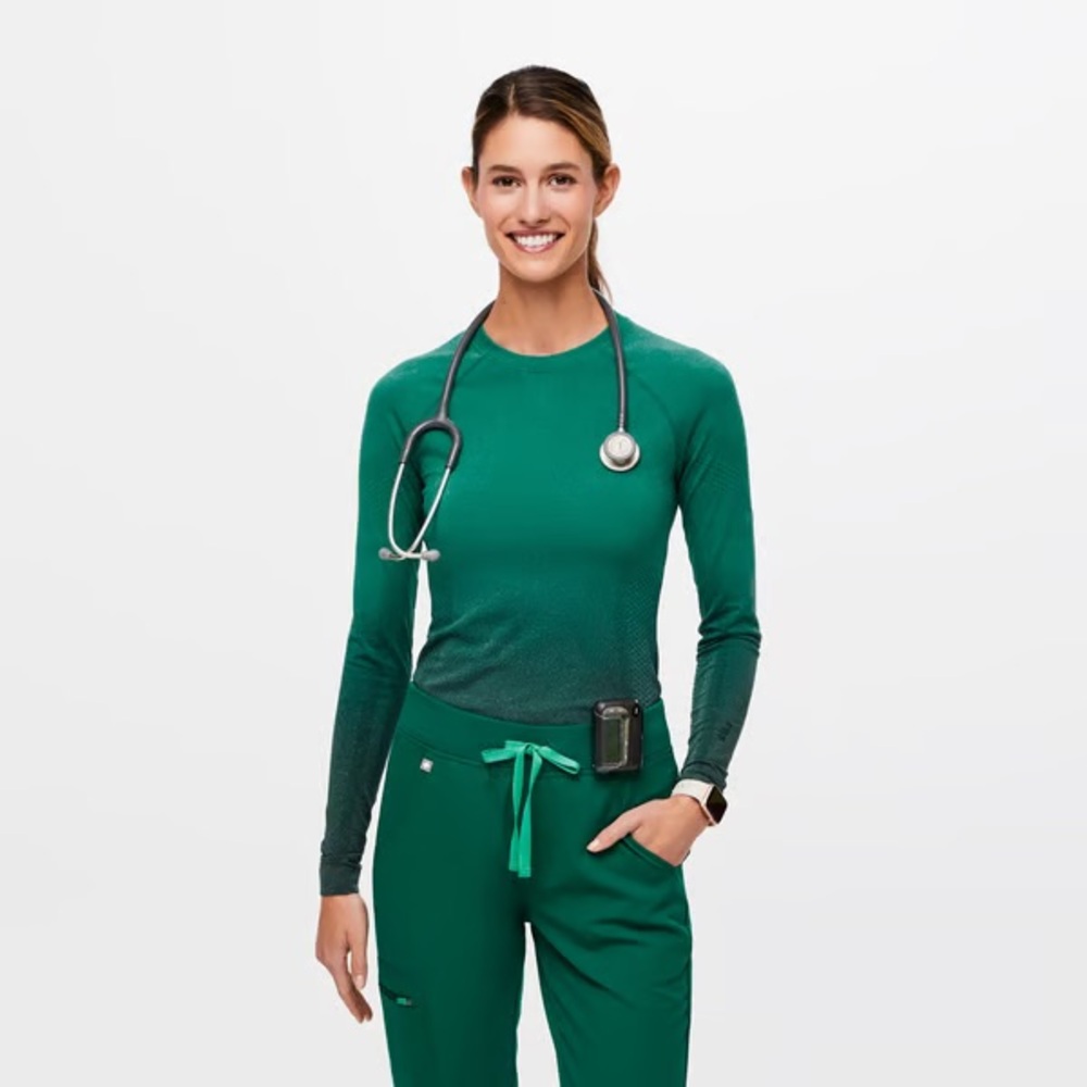 Limited Edition Color! Figs Salta Seamless Longsleeve Underscrub - Hunter Green